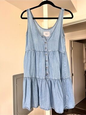 Rails Linen Blend Babydoll Tiered Button Down Summer Dress Blue Size XS
